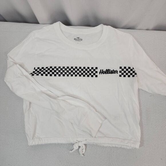 Hollister Size Medium White Long-Sleeve Cropped Tie W - Picture 6 of 6